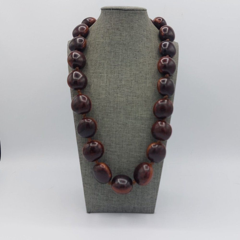 Dark Wooden Beads ( Seeds?) Necklace Tie Back Hypoallergenic Individually Tied N